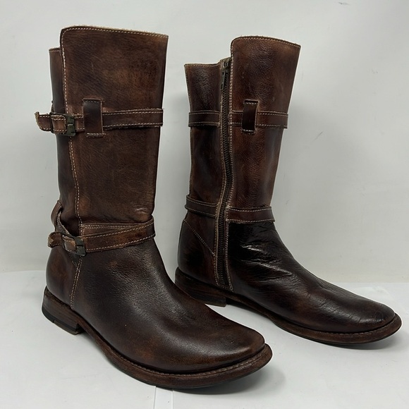 Bedstu Bed Stu Sz 8.5 Mid Calf Turn Brown Distressed Leather Zip Boots - Picture 1 of 15